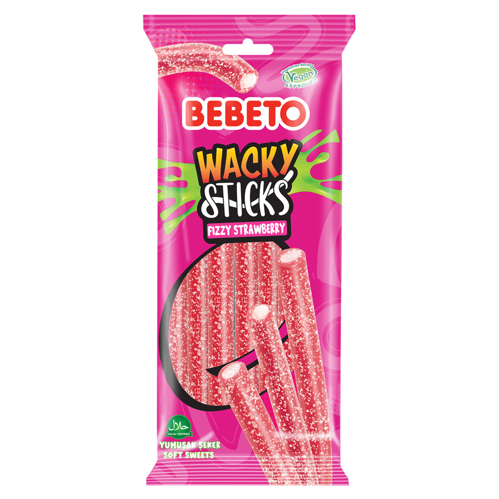 Bebeto Wacky Sticks Licorice Çilek 75 G